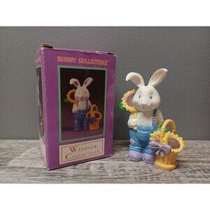 New 1990’s Windsor Collection Easter Bunny Collectible Figurine Sunflower Basket